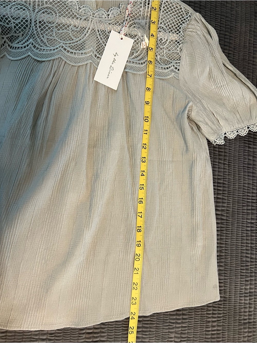 Sage Lace Yoke Puff Sleeve Top - Picture 4 of 4
